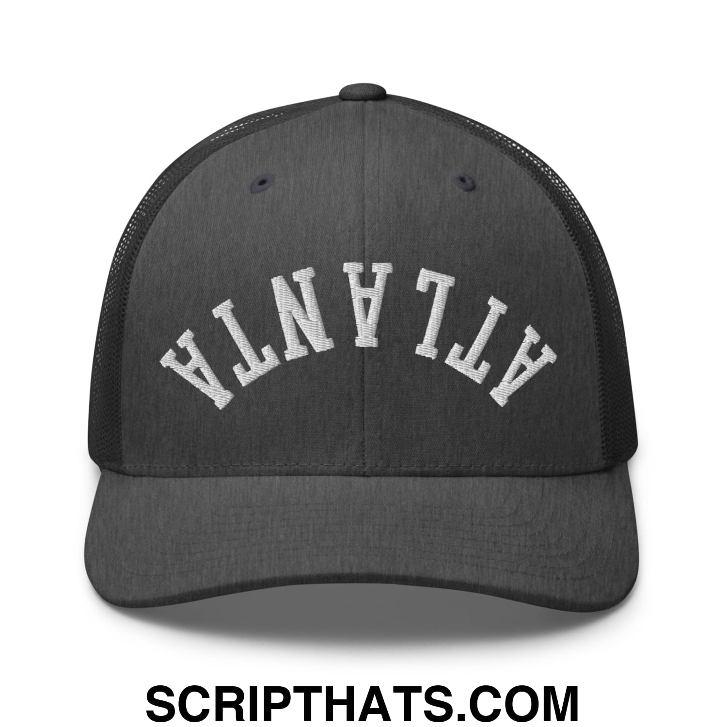 Upside Down Atlanta Embroidered Mesh Trucker Hat Dark Heather Gray