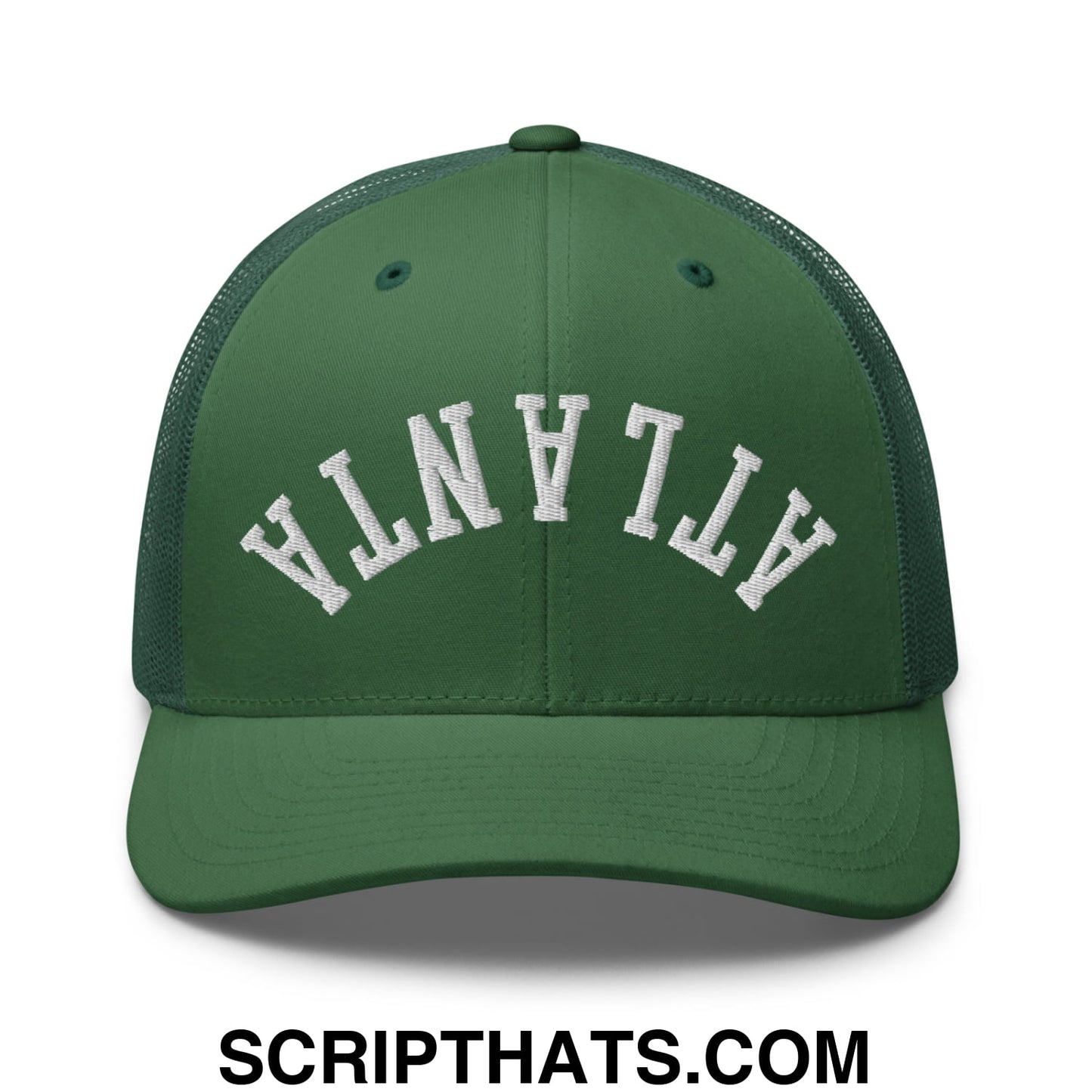 Upside Down Atlanta Embroidered Mesh Trucker Hat Evergreen