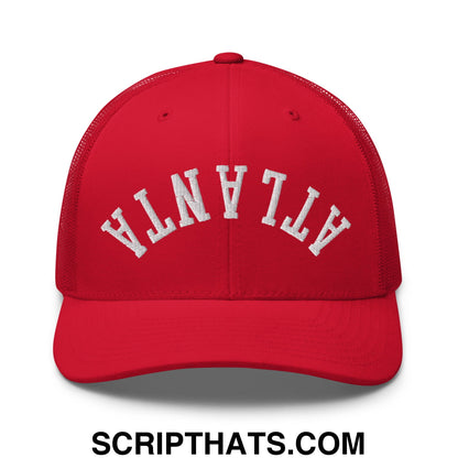 Upside Down Atlanta Embroidered Mesh Trucker Hat Red