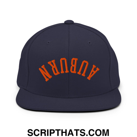 Upside Down Auburn Embroidered Flat Brim Bill Snapback Hat Navy