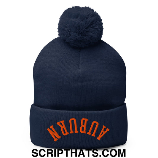 Upside Down Auburn Embroidered Knit Pom Pom Beanie Default Title