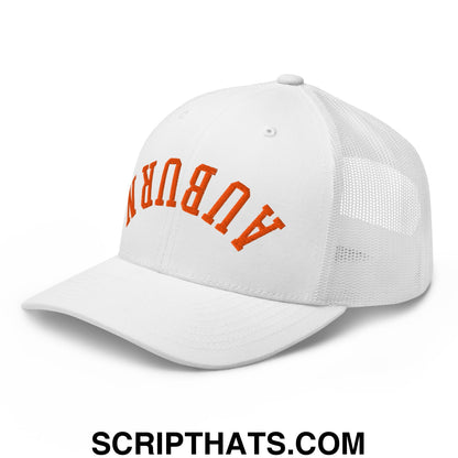Upside Down Auburn Embroidered Retro Mesh Trucker Hat White