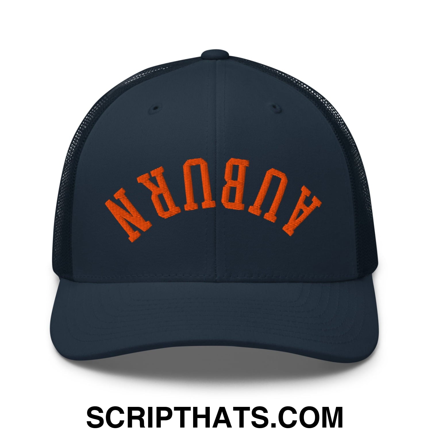 Upside Down Auburn Embroidered Retro Mesh Trucker Hat Navy