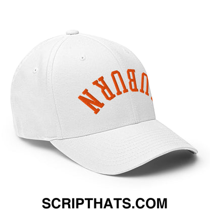 Upside Down Auburn Embroidered Stretch Fit Baseball Hat White