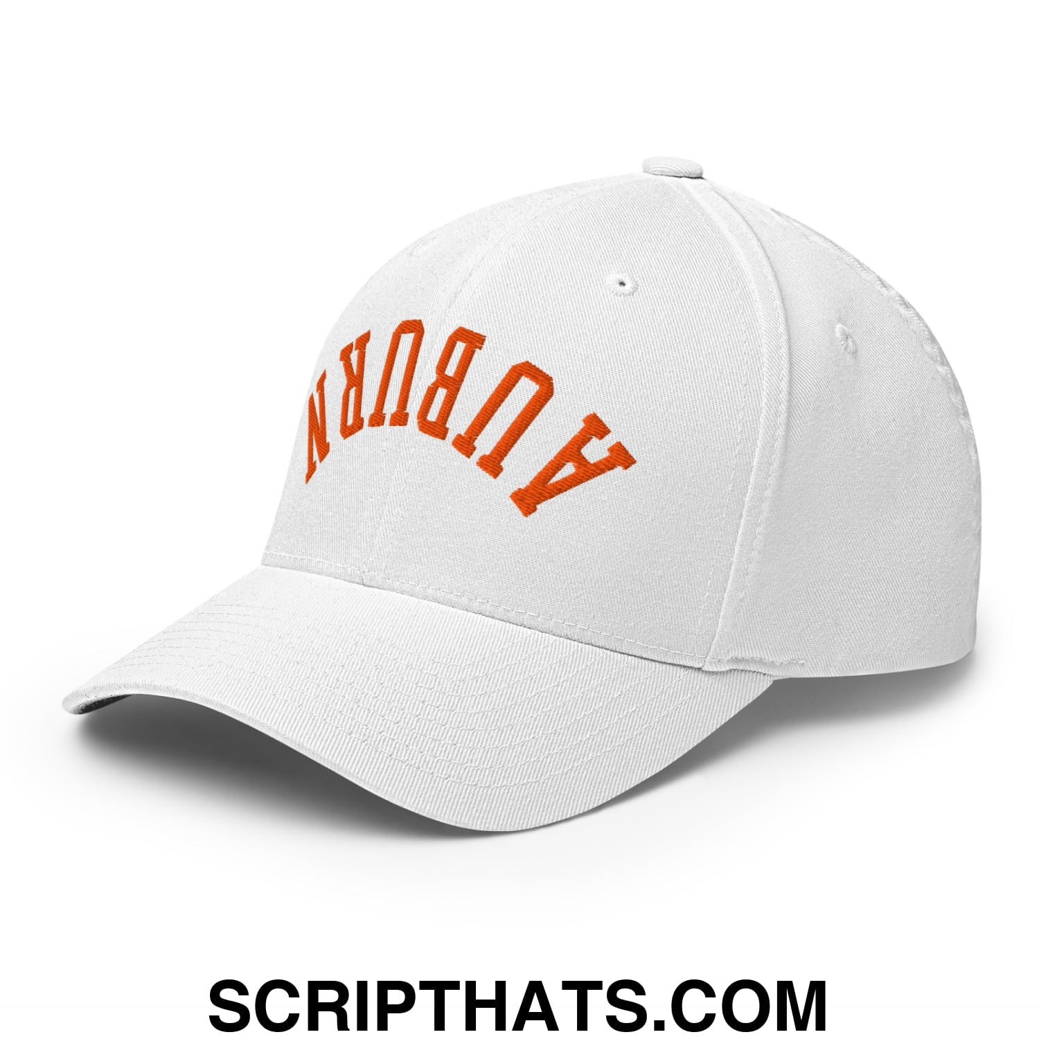 Upside Down Auburn Embroidered Stretch Fit Baseball Hat White