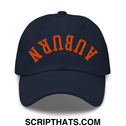 Upside Down Auburn Embroidered Unstructured Dad Hat Navy
