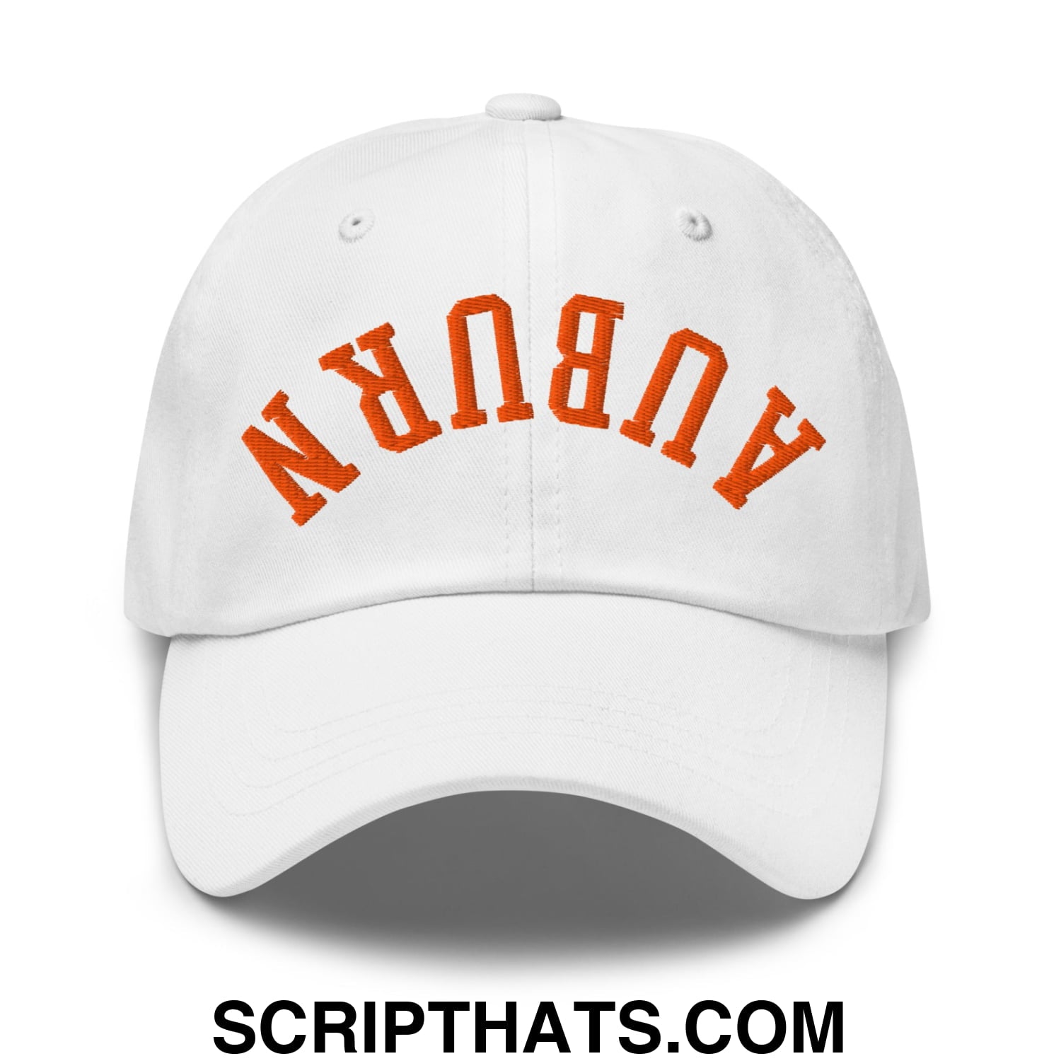 Upside Down Auburn Embroidered Unstructured Dad Hat White