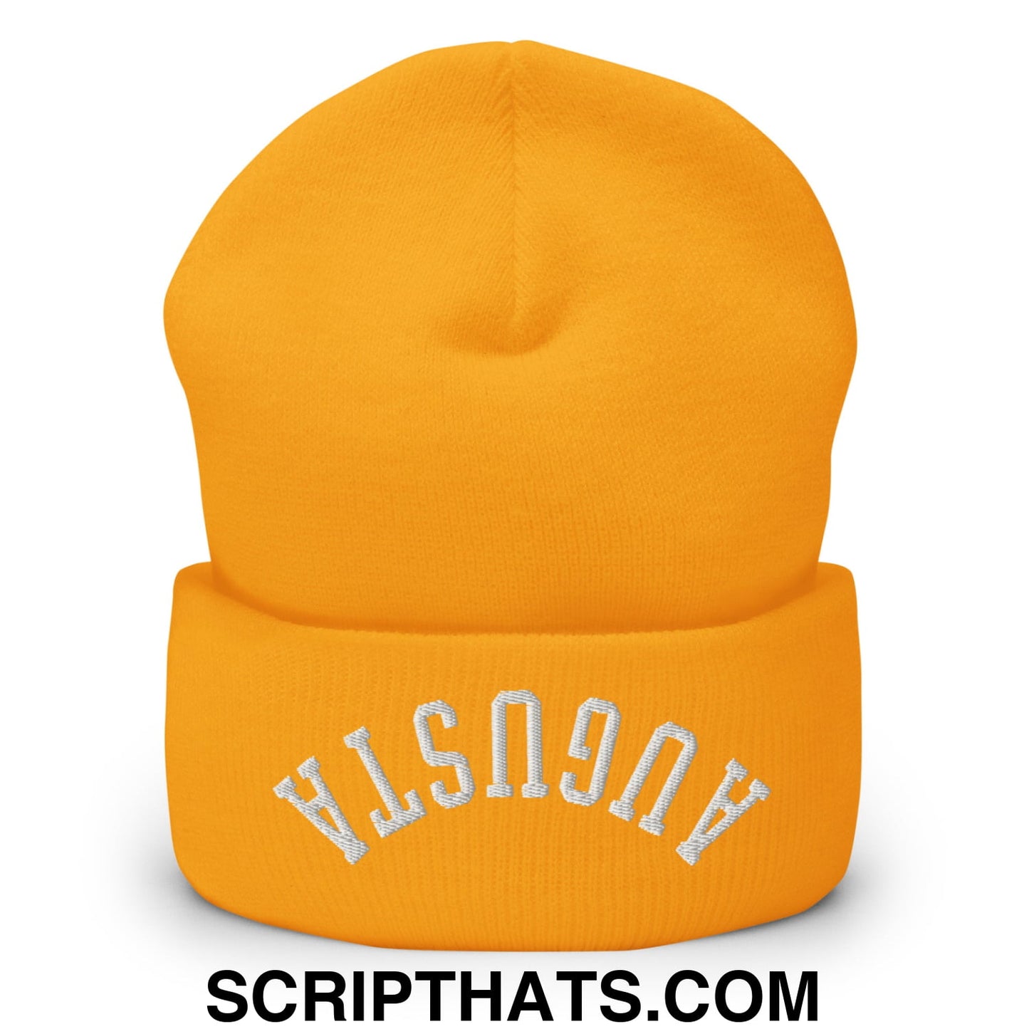 Upside Down Augusta Embroidered Cuffed Knit Beanie Gold