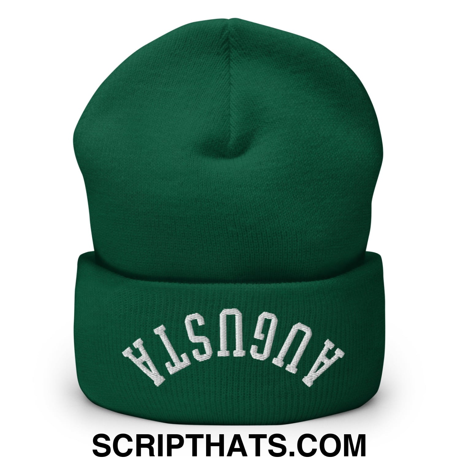 Upside Down Augusta Embroidered Cuffed Knit Beanie Spruce