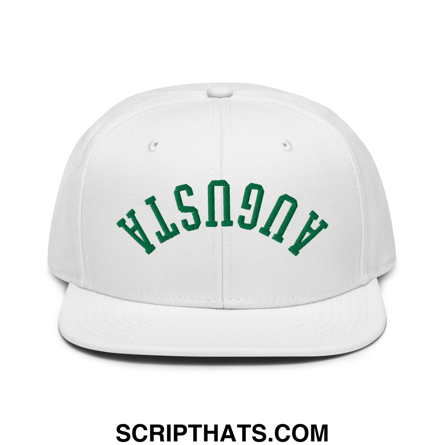 Upside Down Augusta Embroidered Flat Bill Brim Golf Snapback Hat White