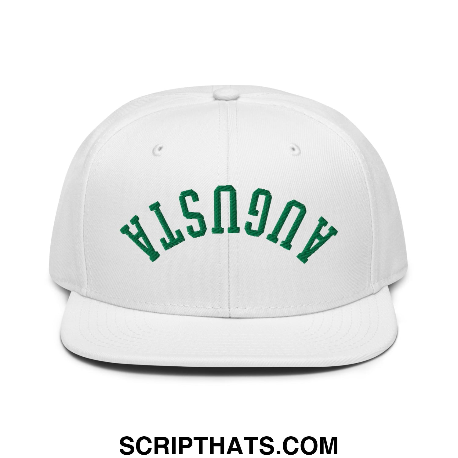 Upside Down Augusta Embroidered Flat Bill Brim Golf Snapback Hat White