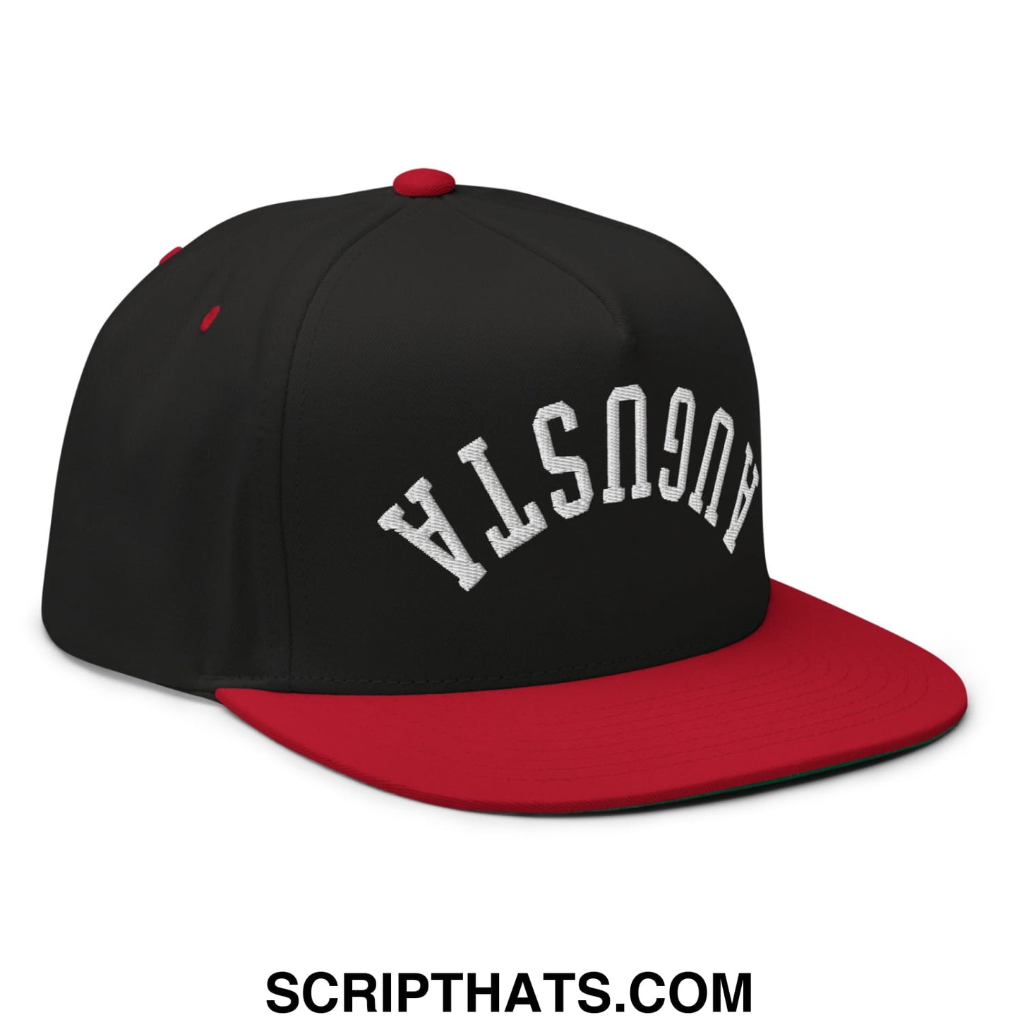 Upside Down Augusta Embroidered Flat Brim Bill Golf 5 Panel Snapback Hat Black Red