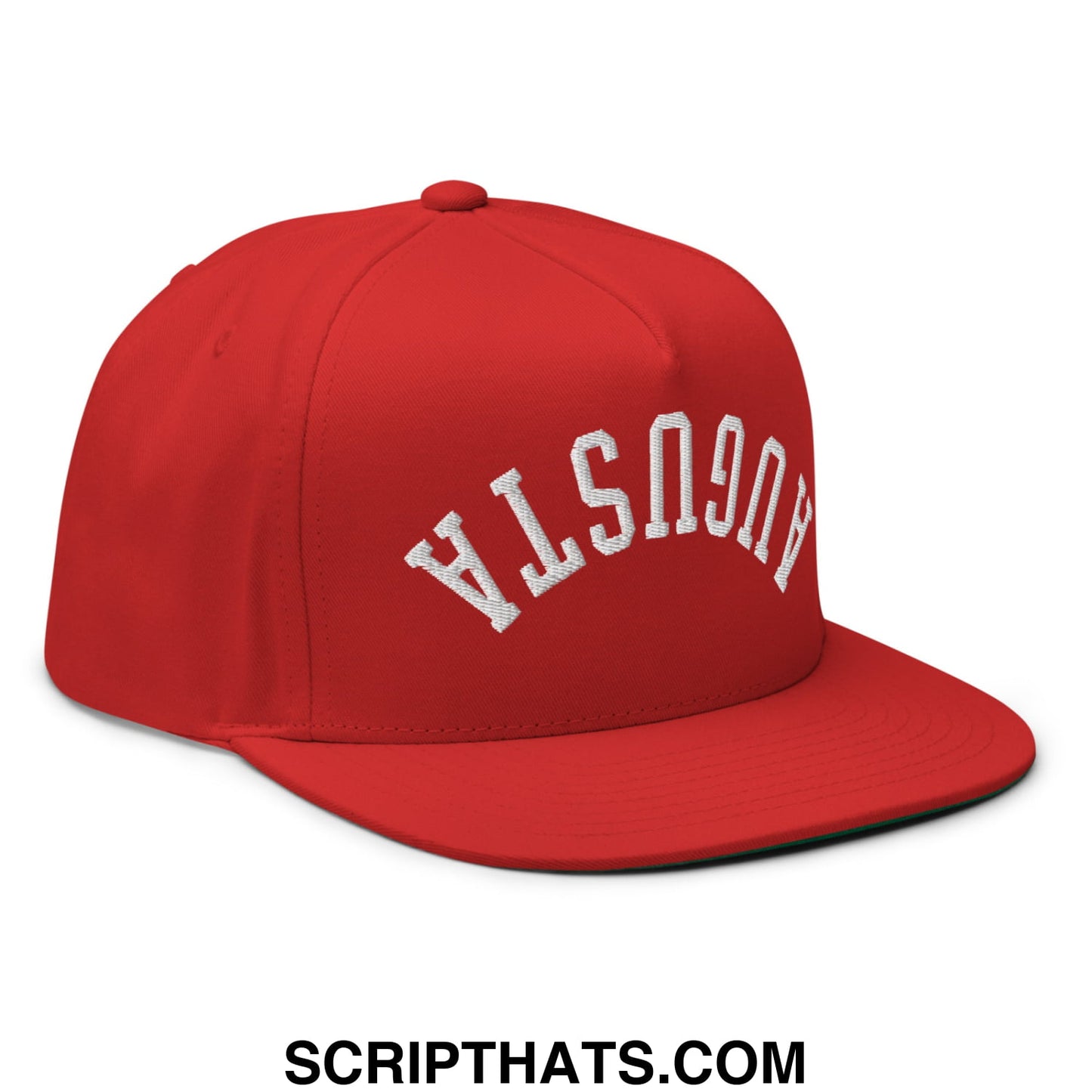 Upside Down Augusta Embroidered Flat Brim Bill Golf 5 Panel Snapback Hat Red