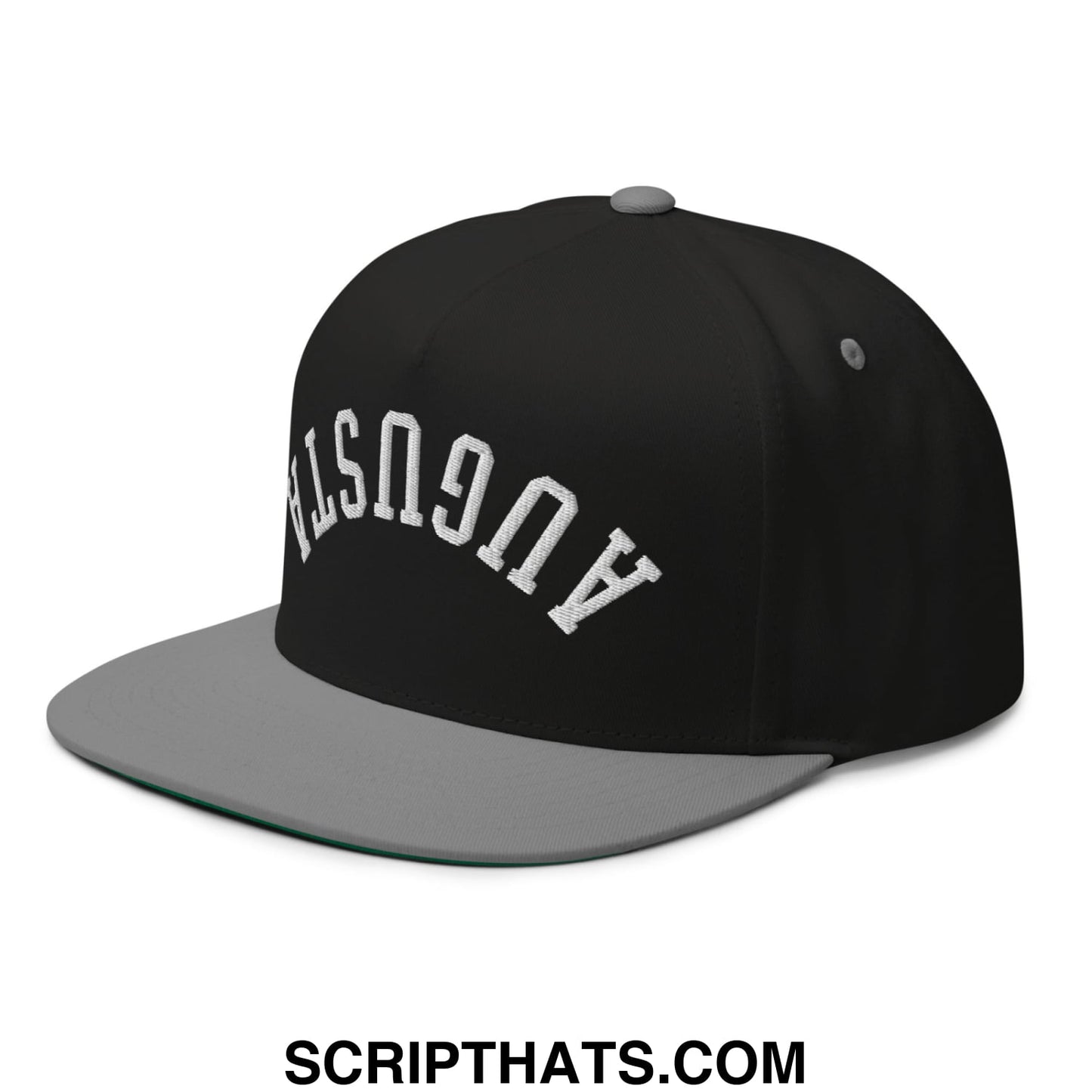 Upside Down Augusta Embroidered Flat Brim Bill Golf 5 Panel Snapback Hat Black Grey