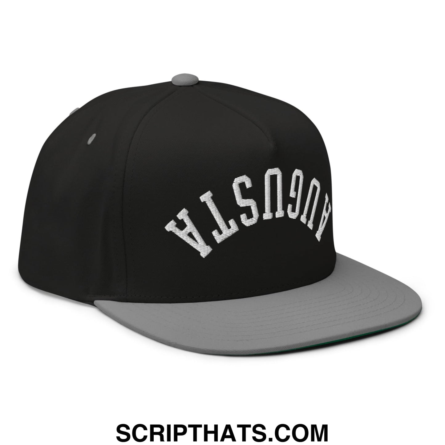 Upside Down Augusta Embroidered Flat Brim Bill Golf 5 Panel Snapback Hat Black Grey