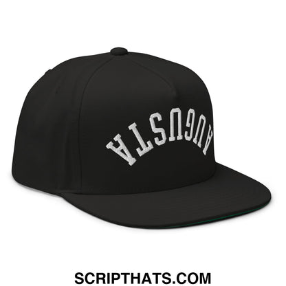 Upside Down Augusta Embroidered Flat Brim Bill Golf 5 Panel Snapback Hat Black