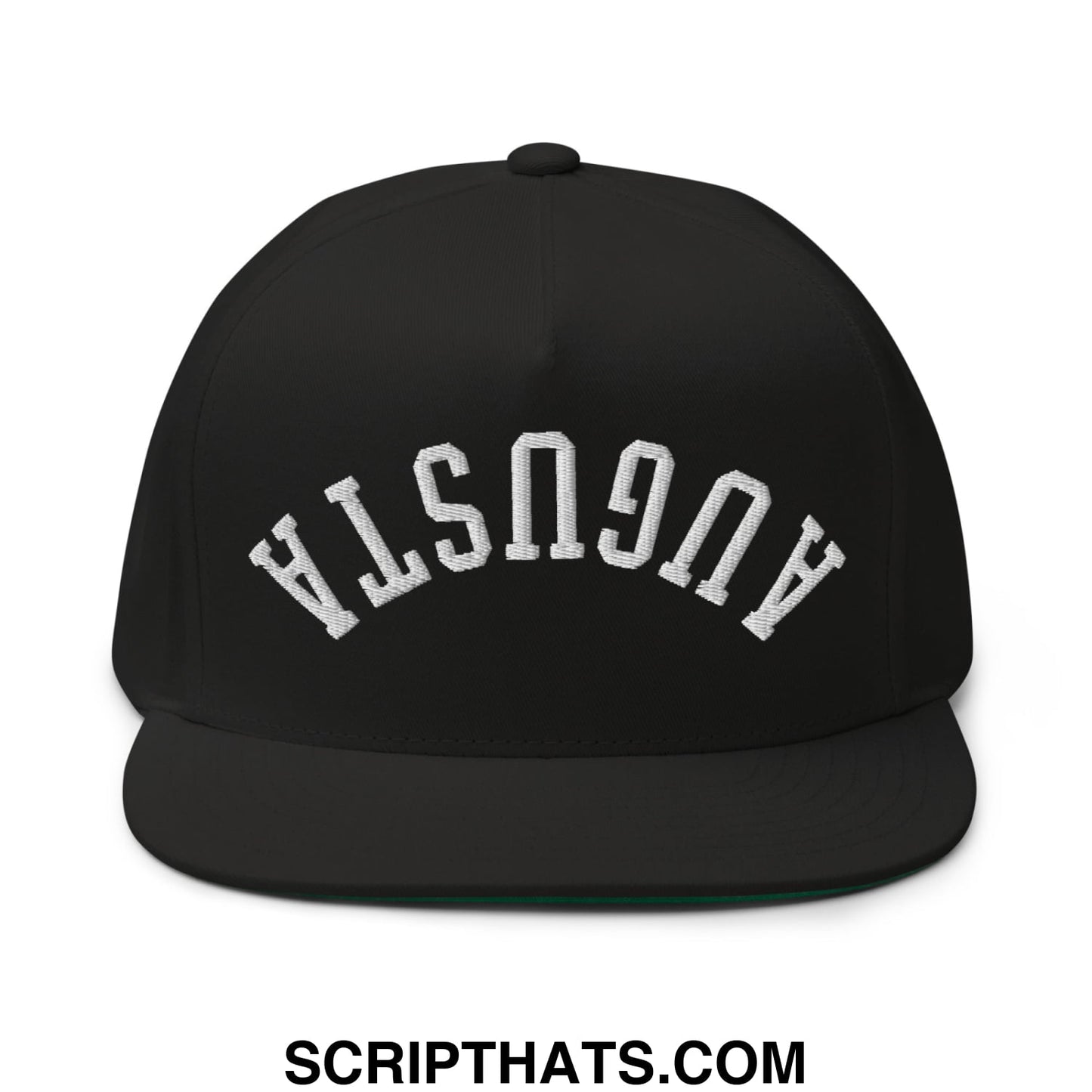 Upside Down Augusta Embroidered Flat Brim Bill Golf 5 Panel Snapback Hat Black