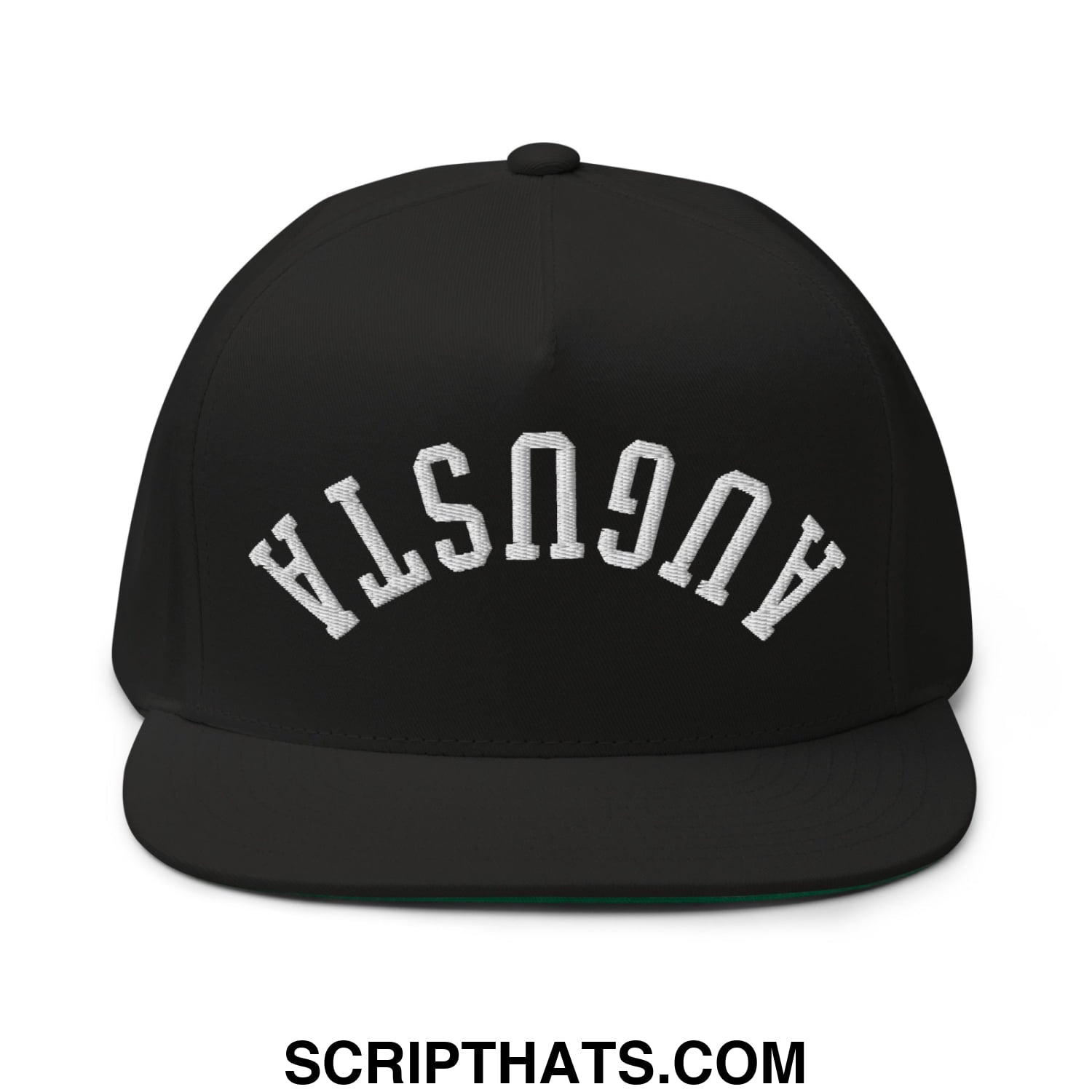 Upside Down Augusta Embroidered Flat Brim Bill Golf 5 Panel Snapback Hat Black
