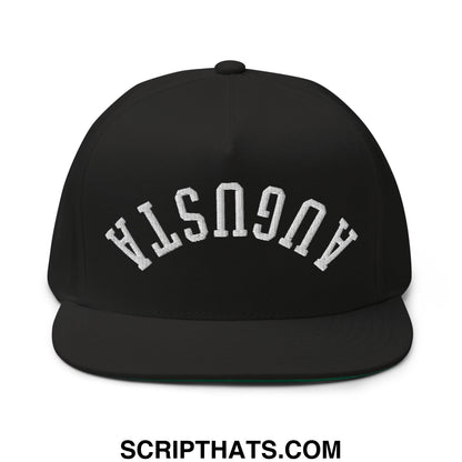 Upside Down Augusta Embroidered Flat Brim Bill Golf 5 Panel Snapback Hat Black