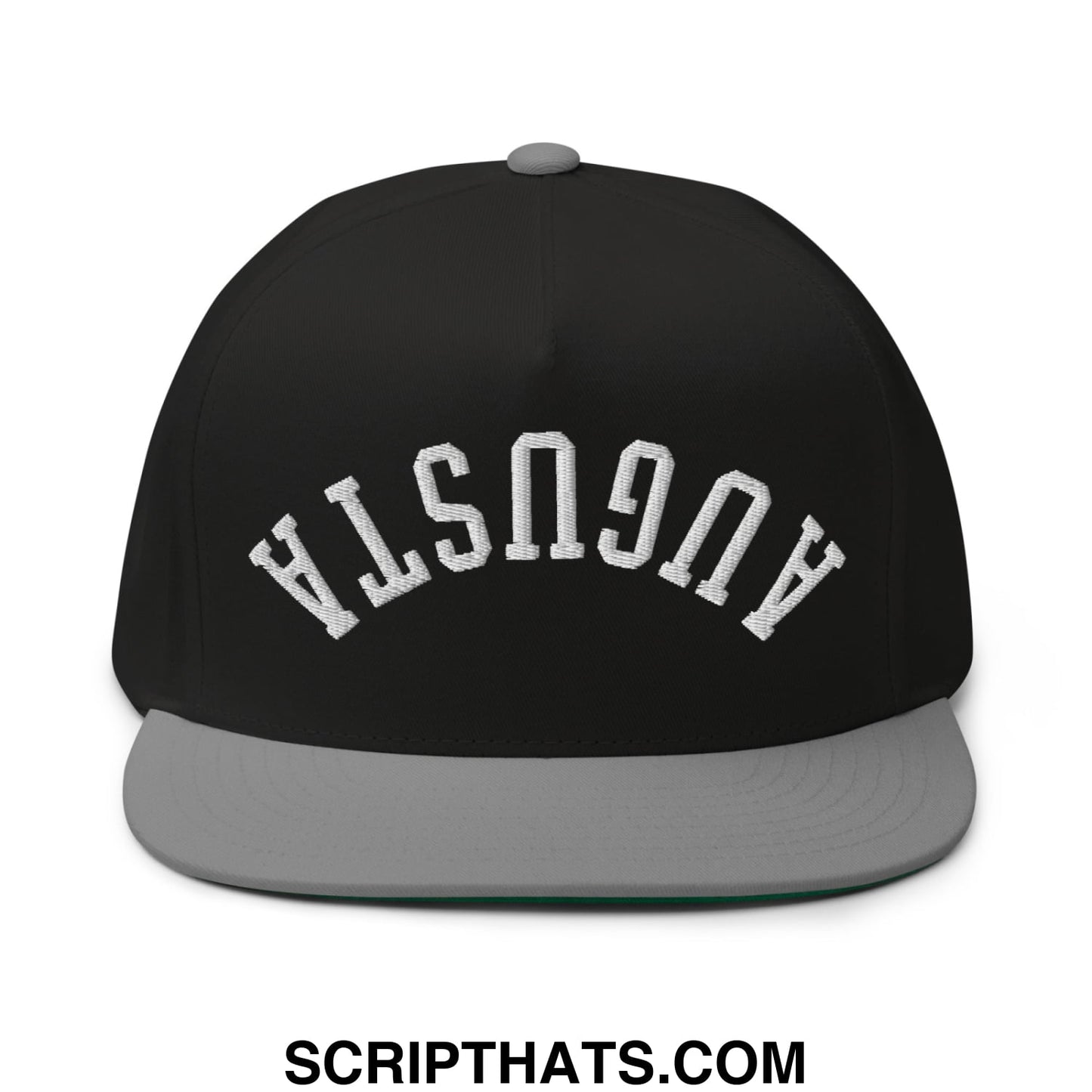 Upside Down Augusta Embroidered Flat Brim Bill Golf 5 Panel Snapback Hat Black Grey