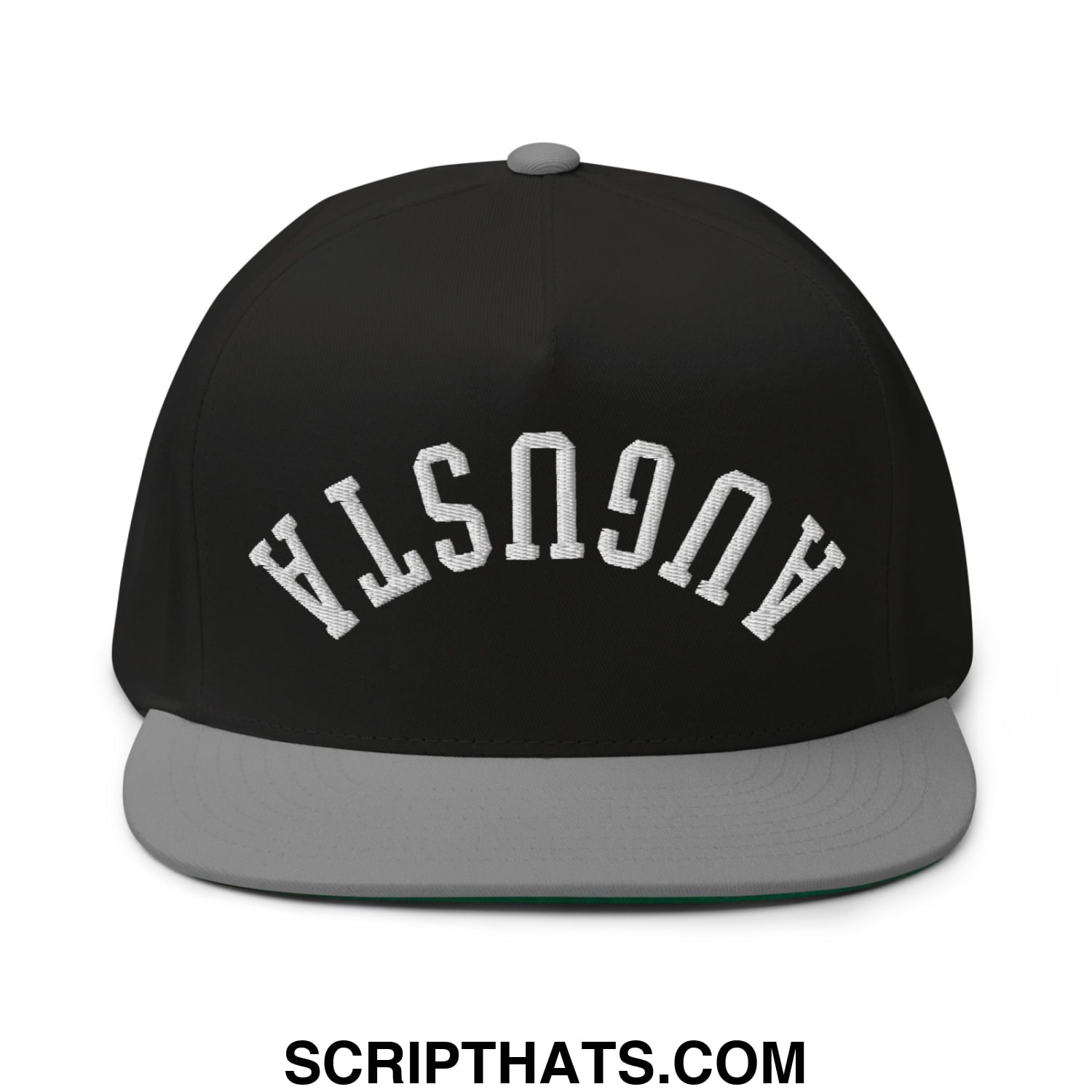 Upside Down Augusta Embroidered Flat Brim Bill Golf 5 Panel Snapback Hat Black Grey
