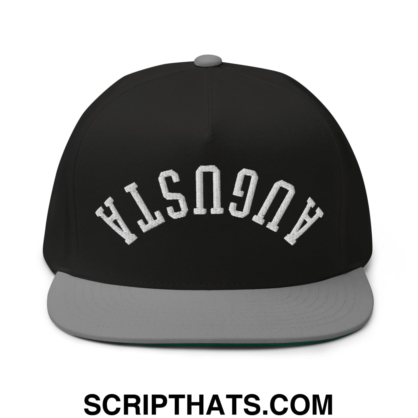 Upside Down Augusta Embroidered Flat Brim Bill Golf 5 Panel Snapback Hat Black Grey
