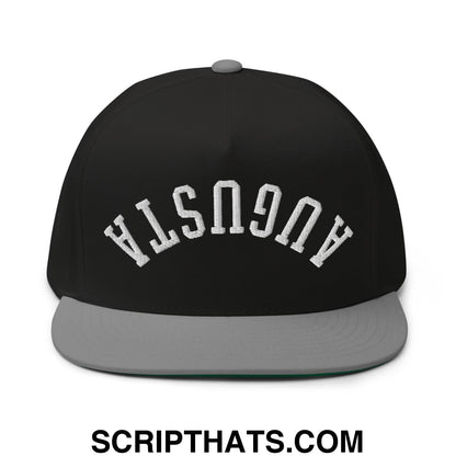 Upside Down Augusta Embroidered Flat Brim Bill Golf 5 Panel Snapback Hat Black Grey