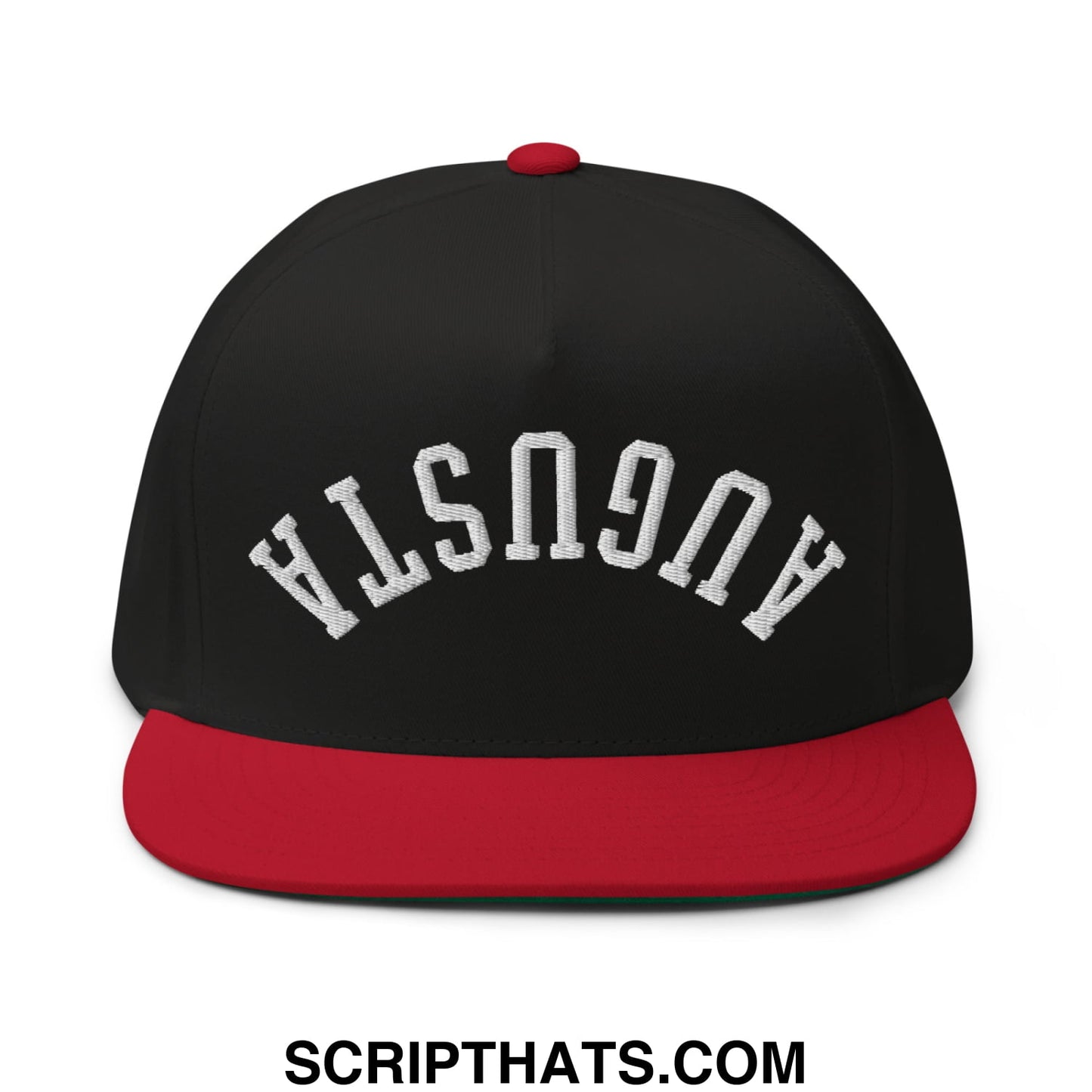 Upside Down Augusta Embroidered Flat Brim Bill Golf 5 Panel Snapback Hat Black Red