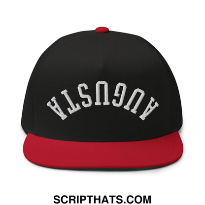 Upside Down Augusta Embroidered Flat Brim Bill Golf 5 Panel Snapback Hat Black Red
