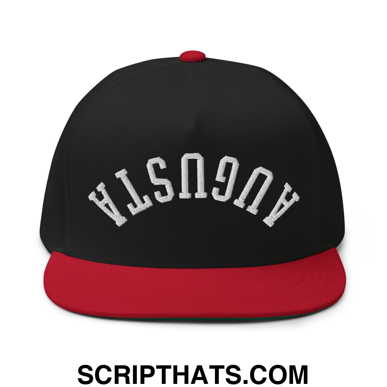 Upside Down Augusta Embroidered Flat Brim Bill Golf 5 Panel Snapback Hat Black Red