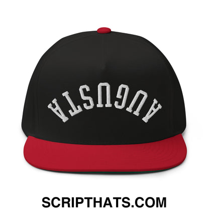 Upside Down Augusta Embroidered Flat Brim Bill Golf 5 Panel Snapback Hat Black Red