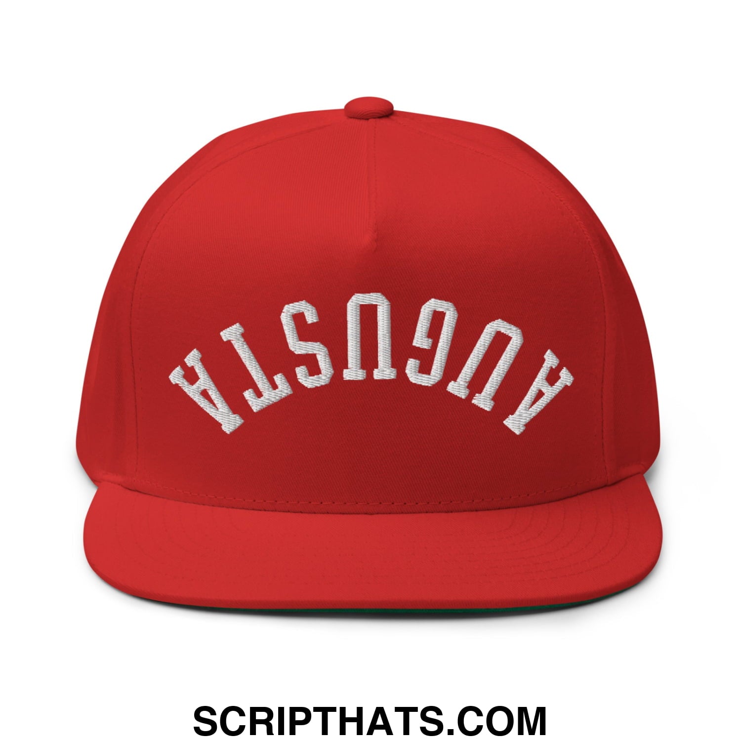 Upside Down Augusta Embroidered Flat Brim Bill Golf 5 Panel Snapback Hat Red
