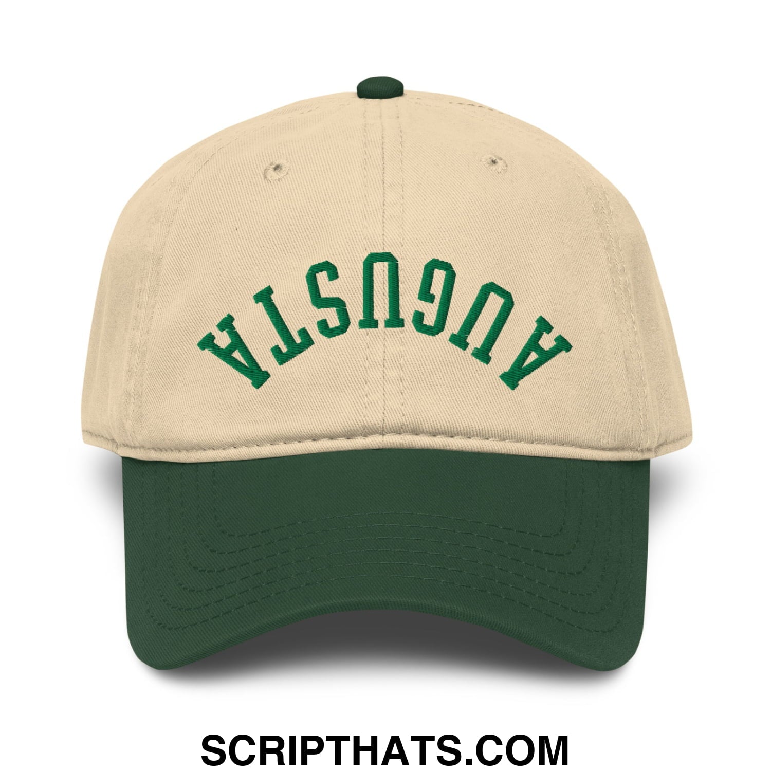 Upside Down Augusta Embroidered Golf Dad Hat Dark Green Khaki