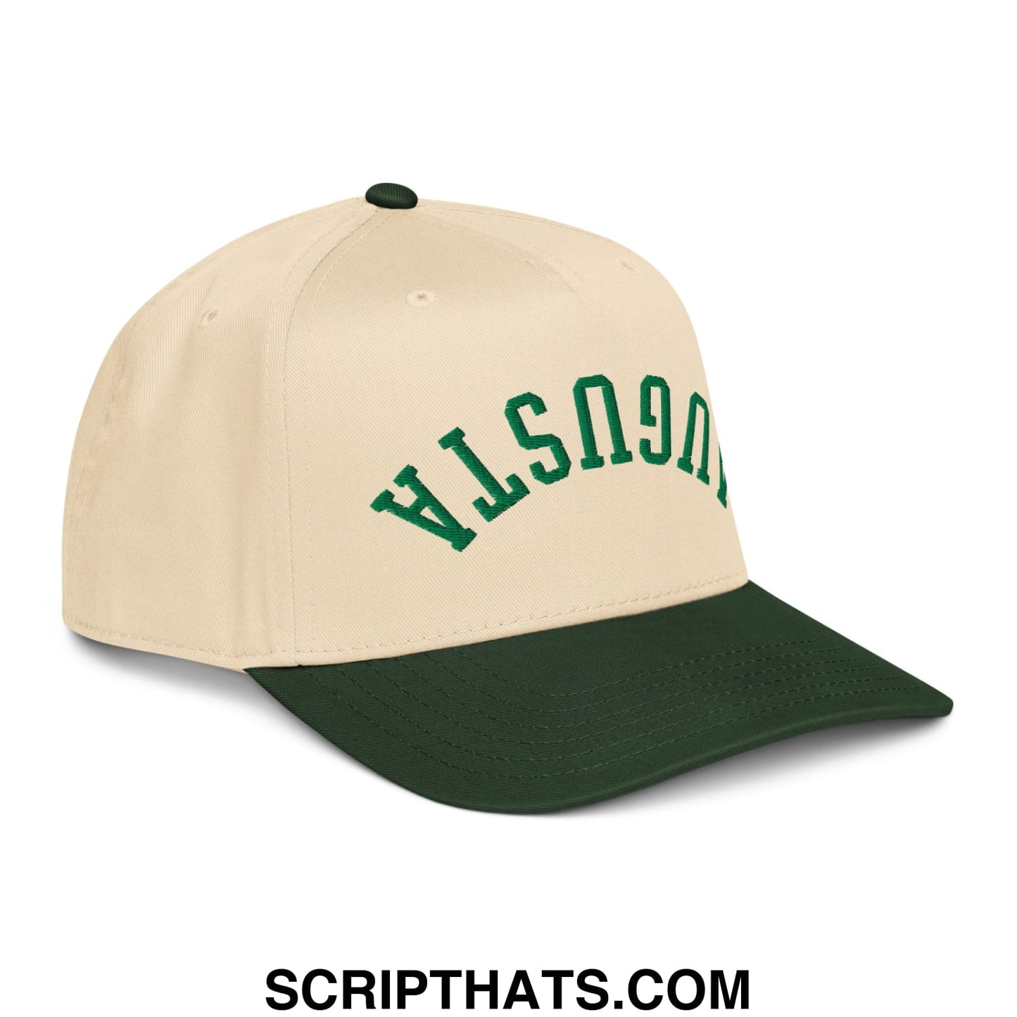 Upside Down Augusta Embroidered Golf Snapback Hat Dark Green Natural