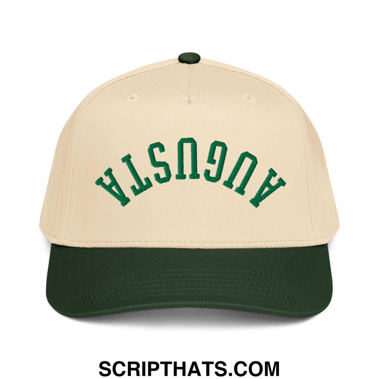 Upside Down Augusta Embroidered Golf Snapback Hat Dark Green Natural