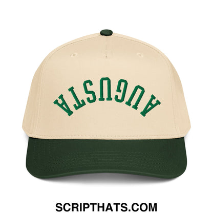 Upside Down Augusta Embroidered Golf Snapback Hat Dark Green Natural