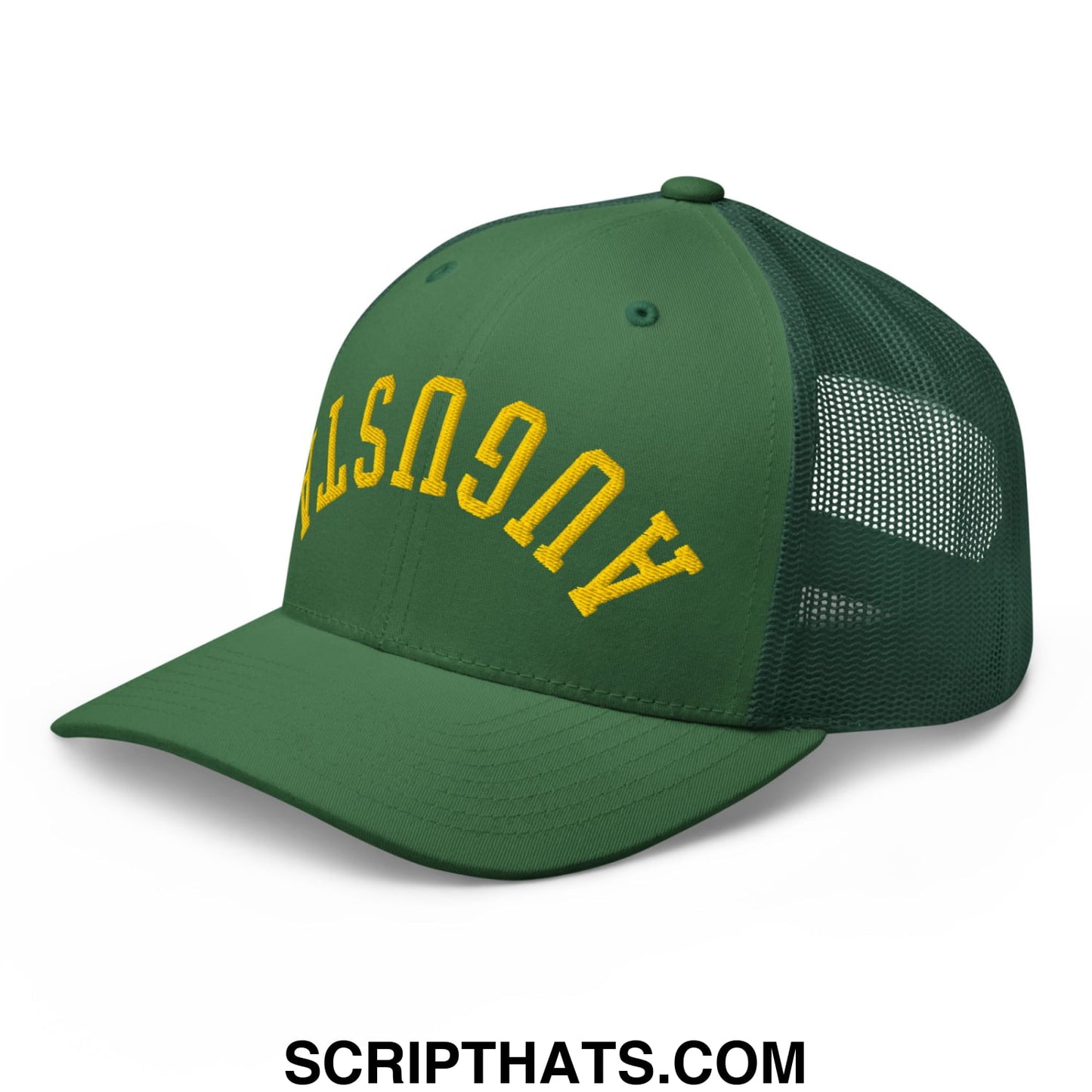 Upside Down Augusta Embroidered Golf Trucker Hat Evergreen