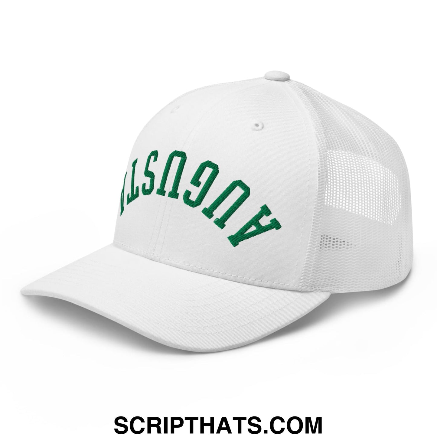 Upside Down Augusta Embroidered Golf Trucker Hat White