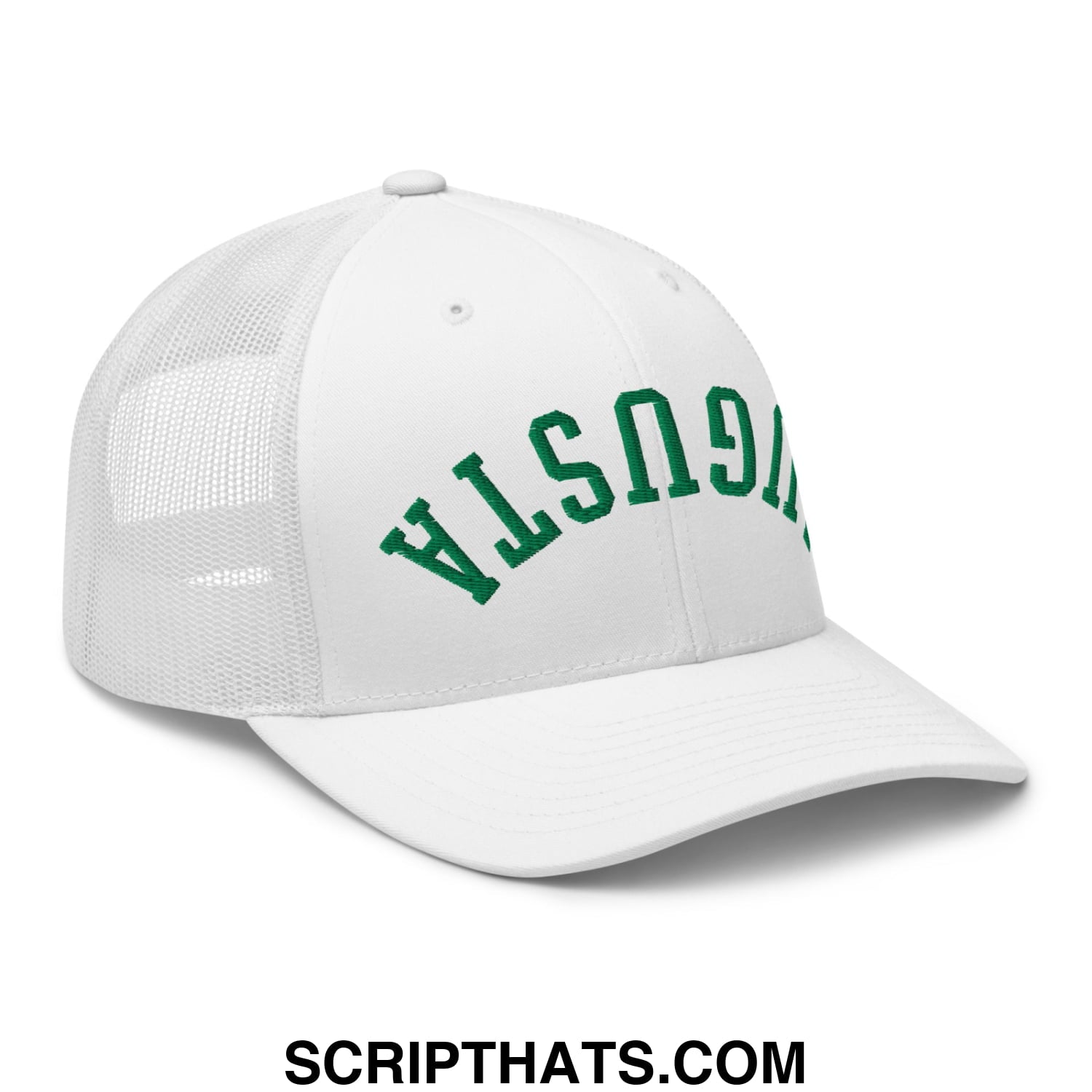 Upside Down Augusta Embroidered Golf Trucker Hat White