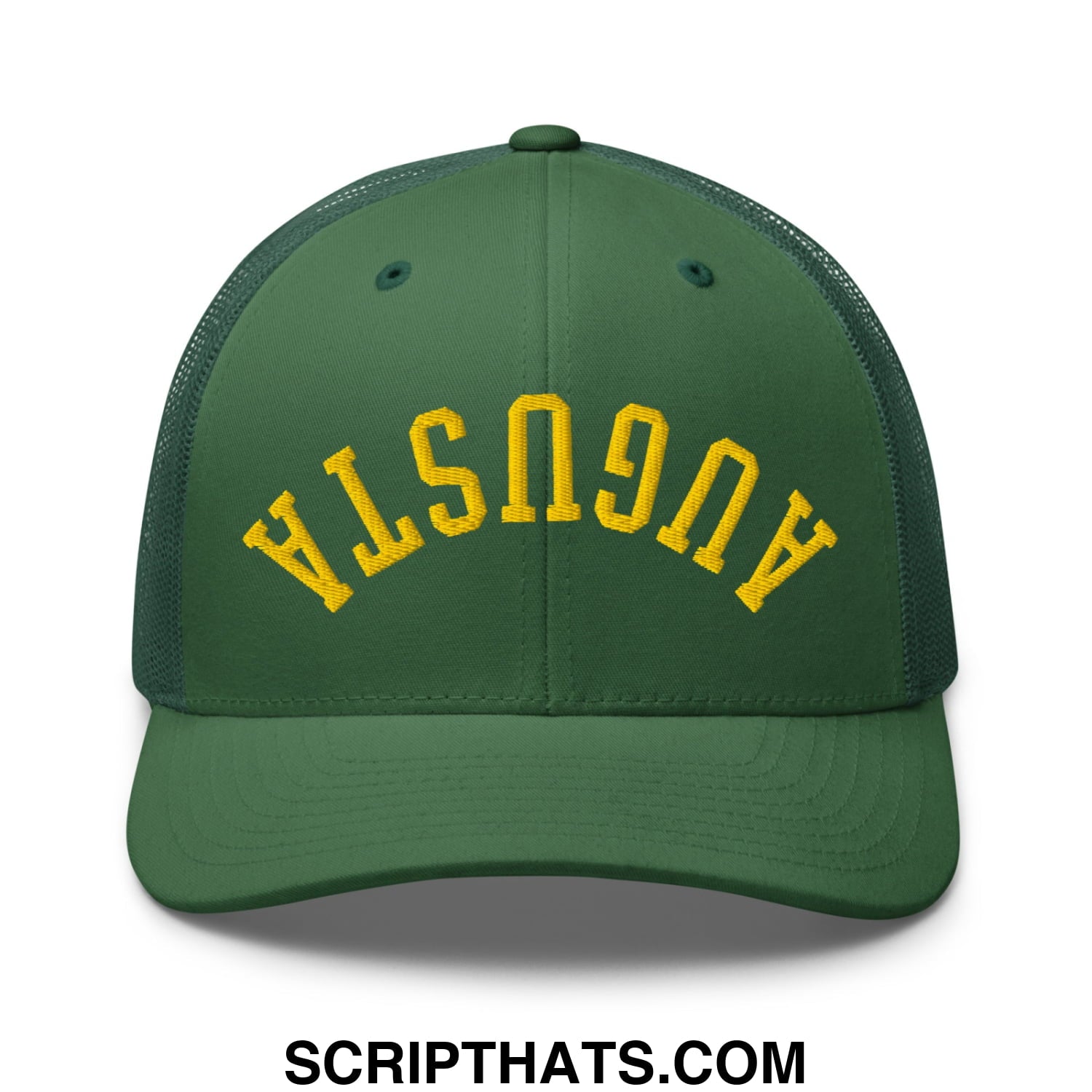 Upside Down Augusta Embroidered Golf Trucker Hat Evergreen