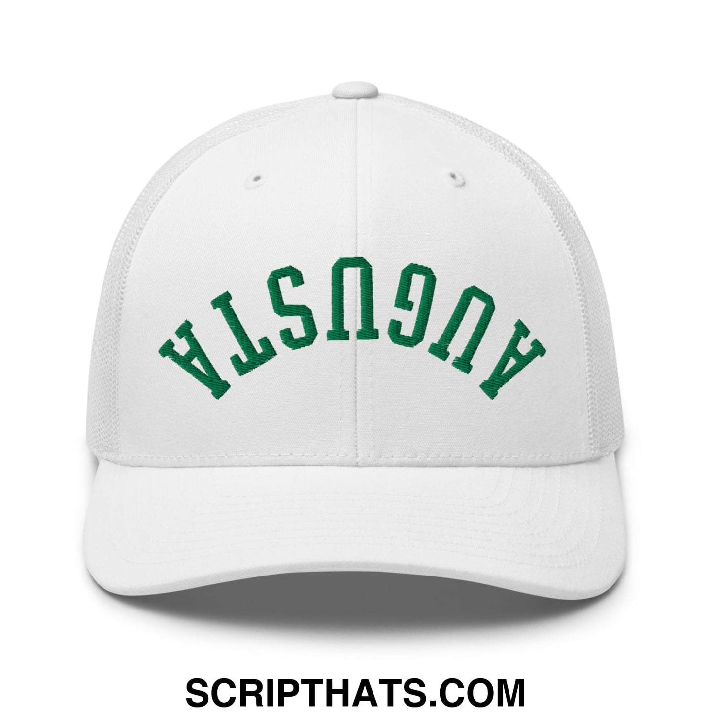 Upside Down Augusta Embroidered Golf Trucker Hat White