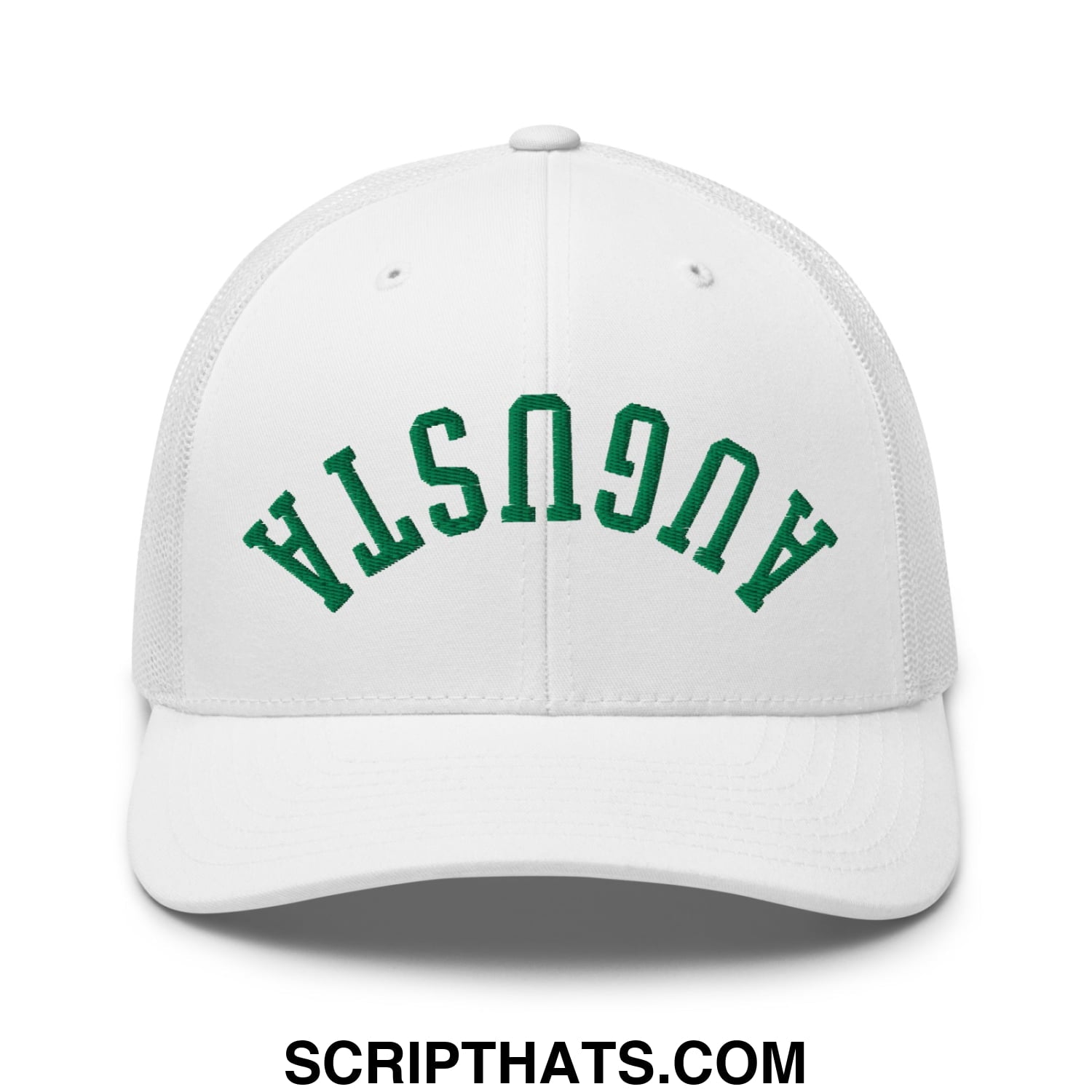 Upside Down Augusta Embroidered Golf Trucker Hat White