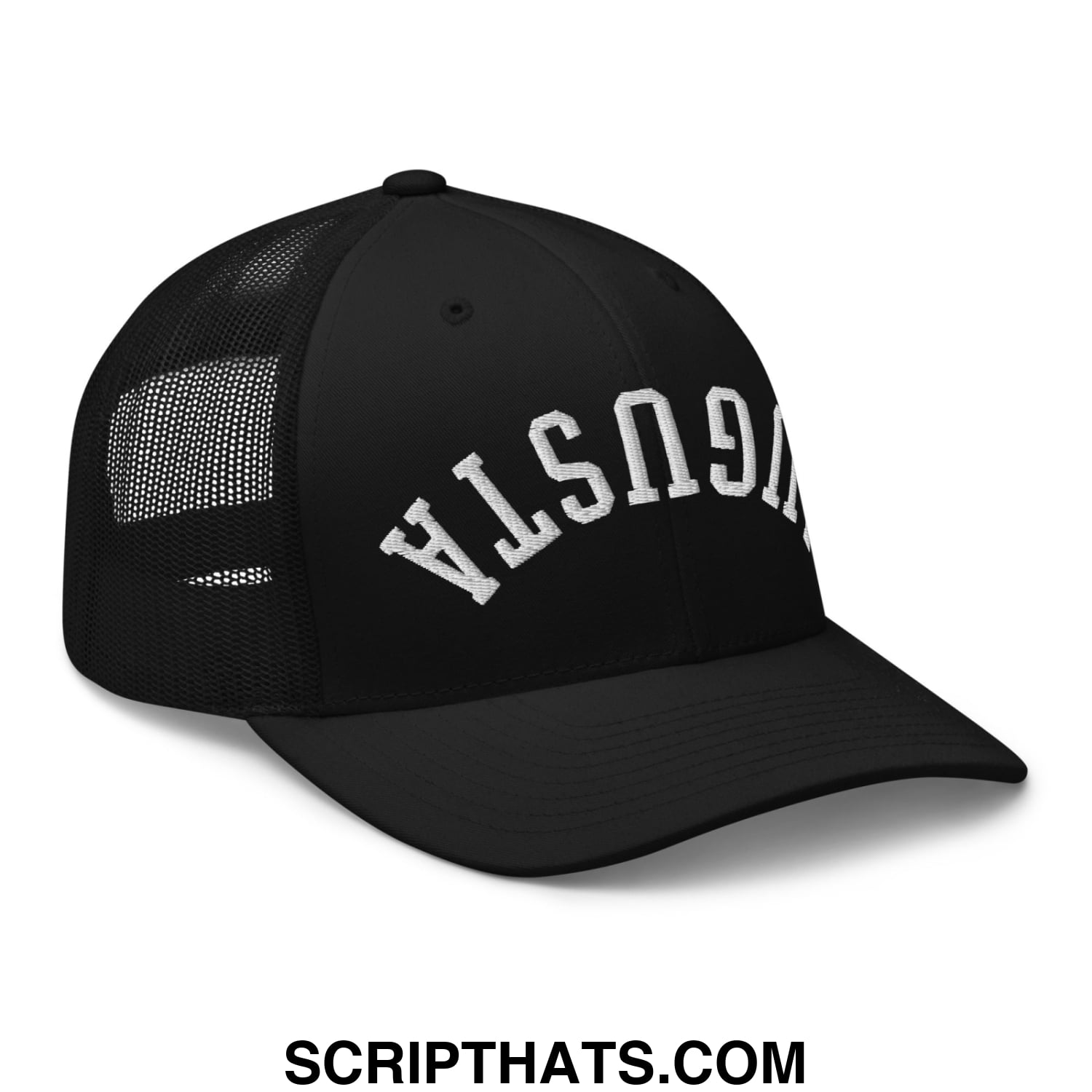 Upside Down Augusta Embroidered Mesh Trucker Hat Black