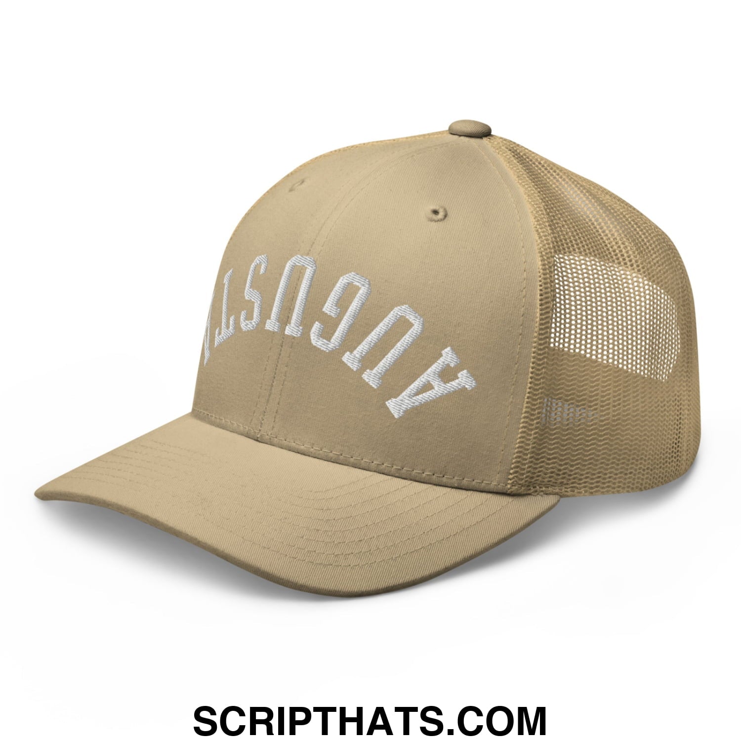 Upside Down Augusta Embroidered Mesh Trucker Hat Khaki