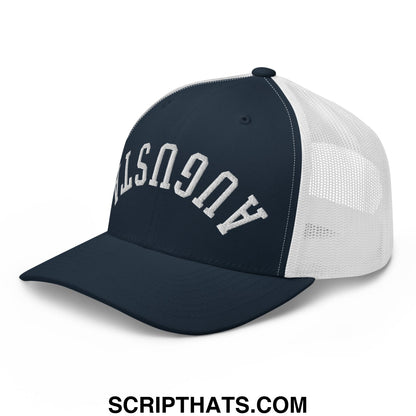 Upside Down Augusta Embroidered Mesh Trucker Hat Navy White