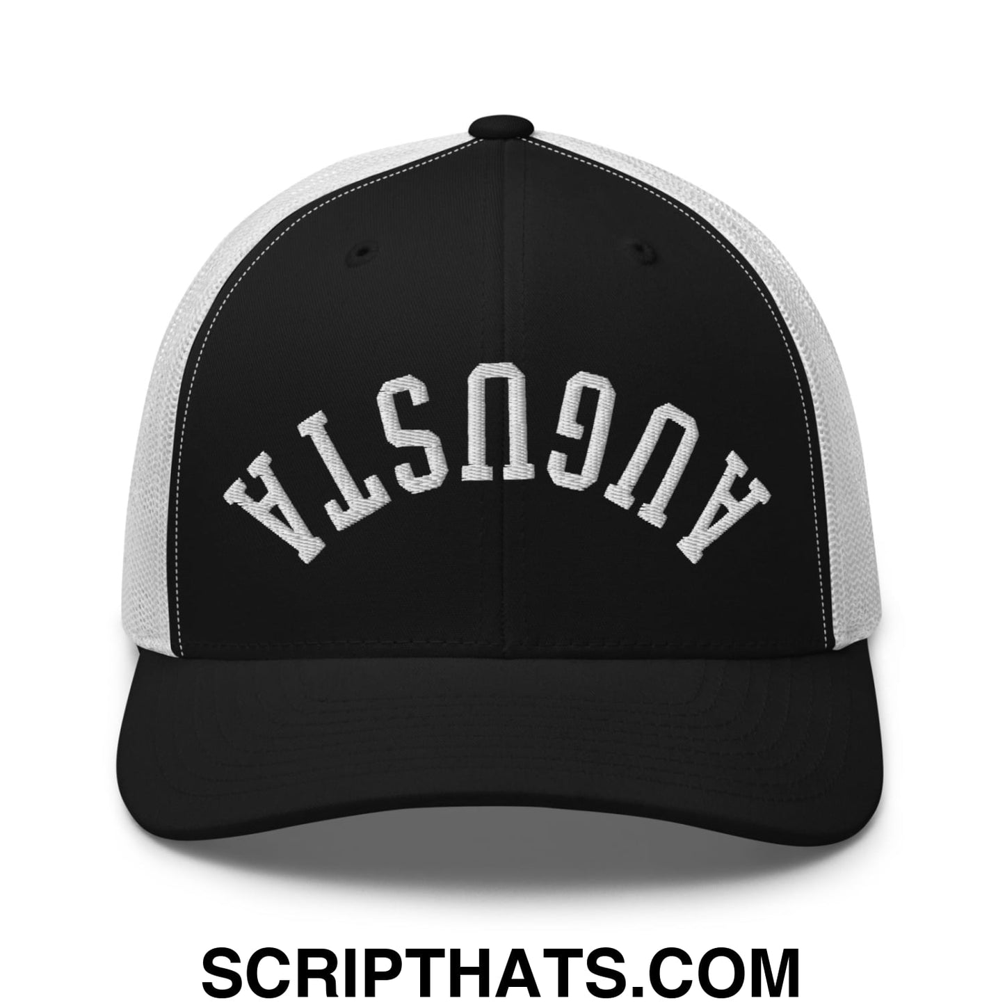 Upside Down Augusta Embroidered Mesh Trucker Hat Black White