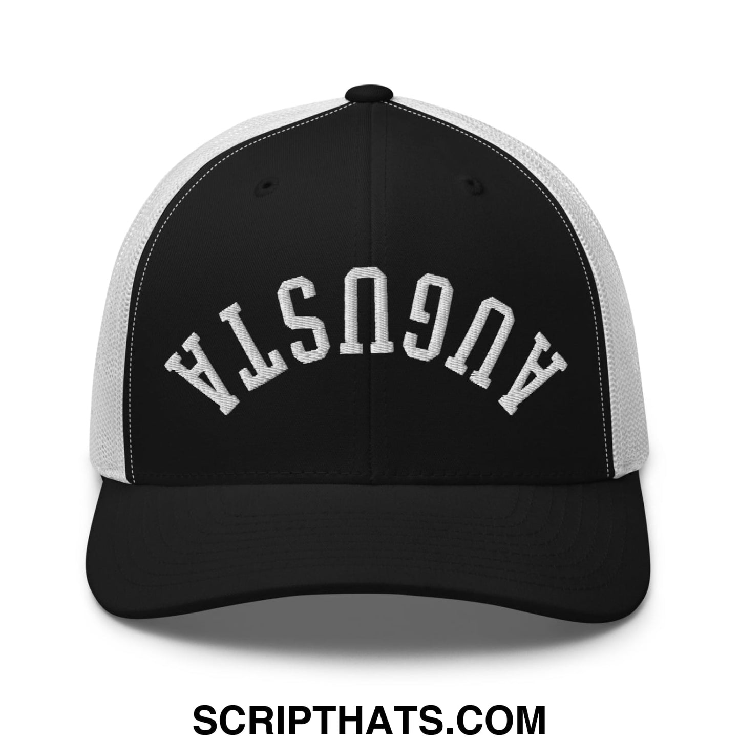 Upside Down Augusta Embroidered Mesh Trucker Hat Black White