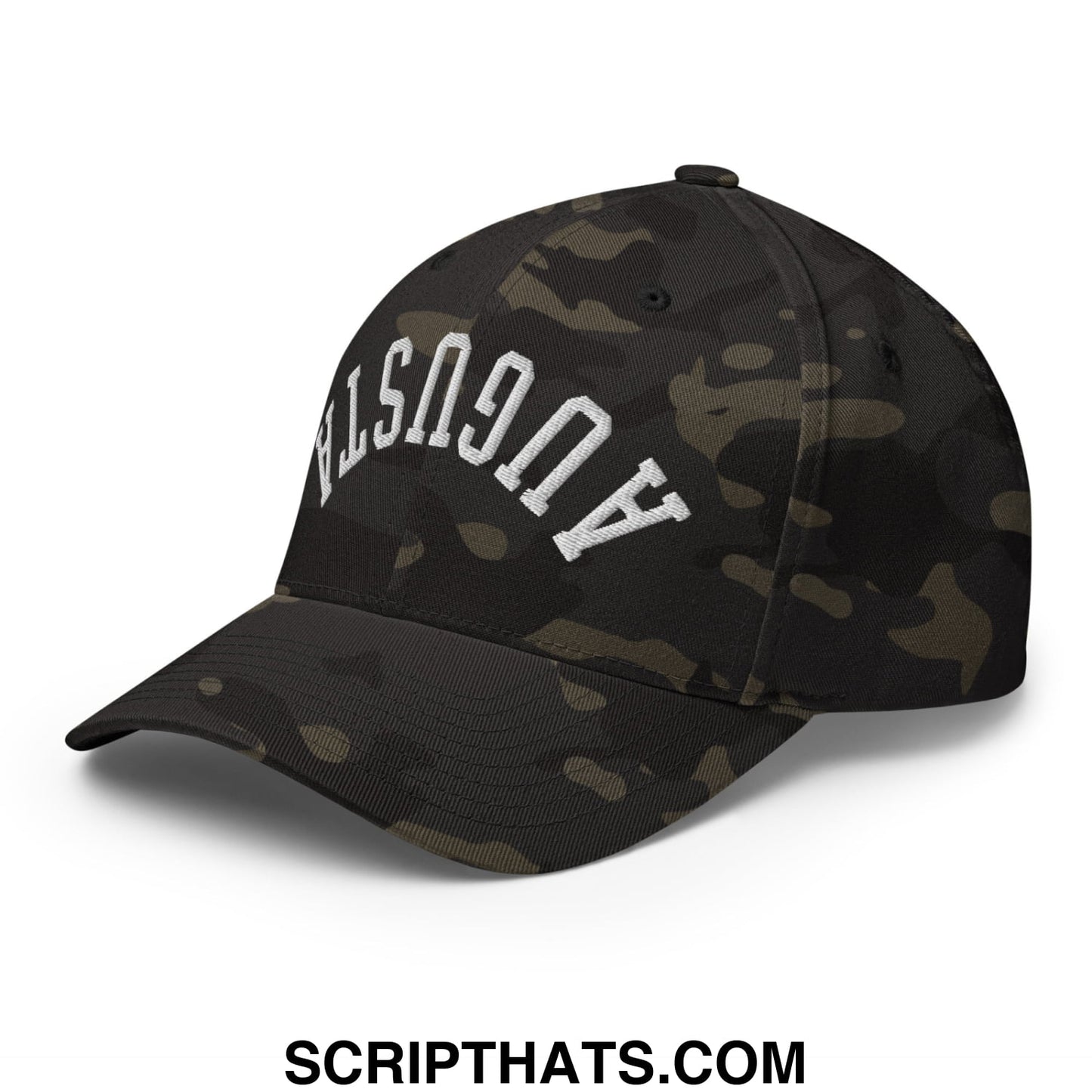 Upside Down Augusta Embroidered Stretch Fit Golf Hat Multicam Black