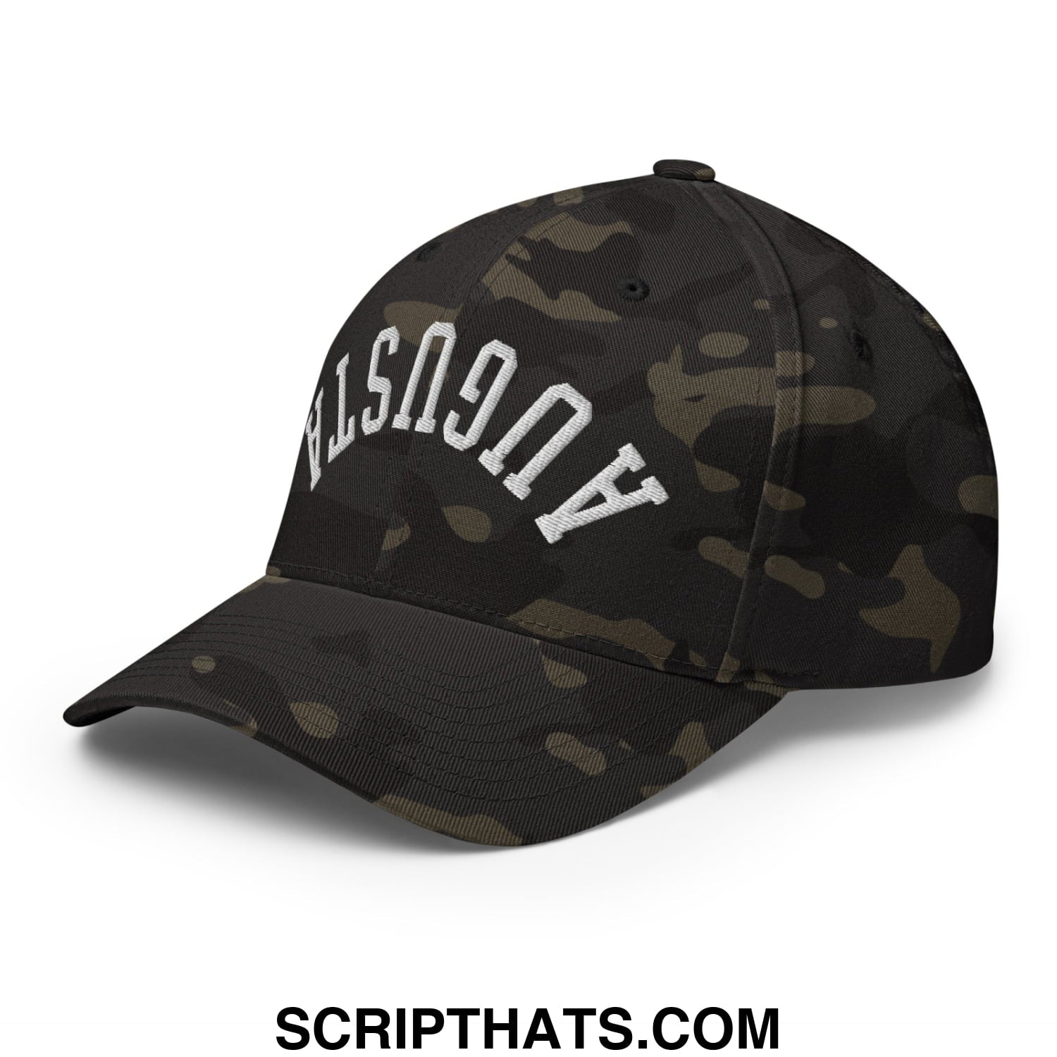 Upside Down Augusta Embroidered Stretch Fit Golf Hat Multicam Black