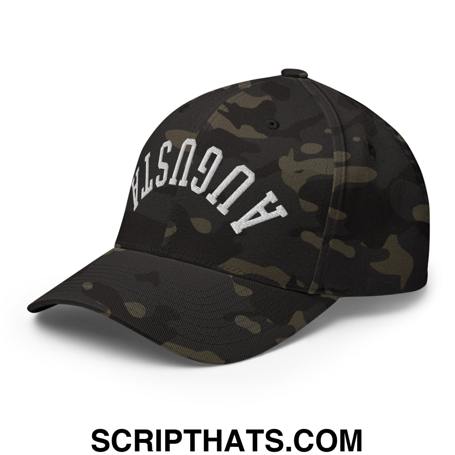 Upside Down Augusta Embroidered Stretch Fit Golf Hat Multicam Black